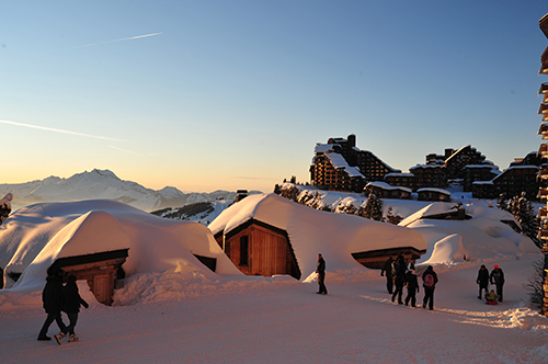 Snow covered huts in France
