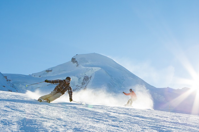 Saas Fee Skiers and Snowboarders