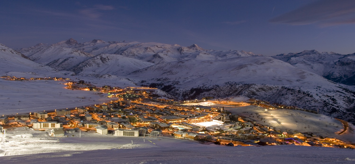 Alpe D'Huez lit up at night 