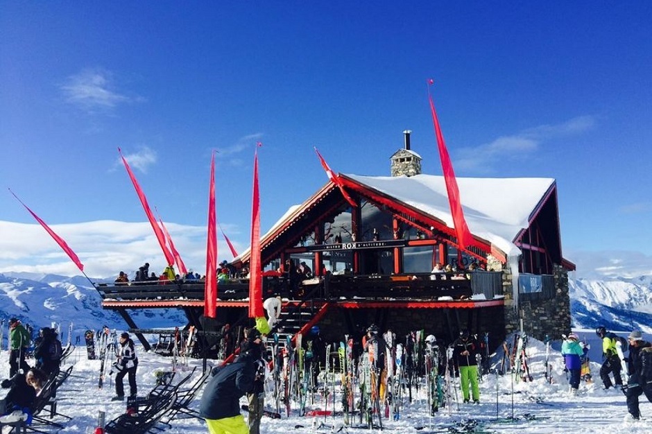 Apres Ski terraced restaurant on the slopes of Meribel Mottaret 