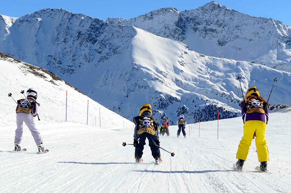 Young skiers on the Val D'Isere slopes 