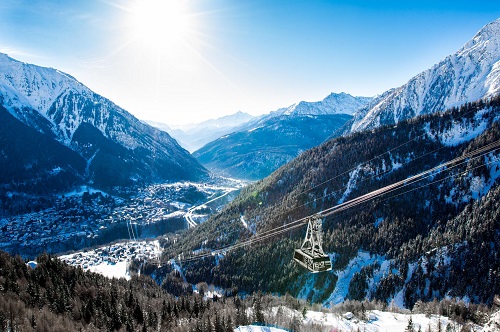 Courmayeur cable car with valley below