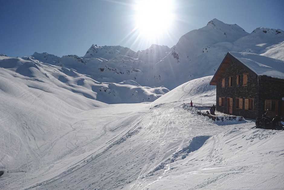 Hut on the snow covered slopes in Les Menuires 
