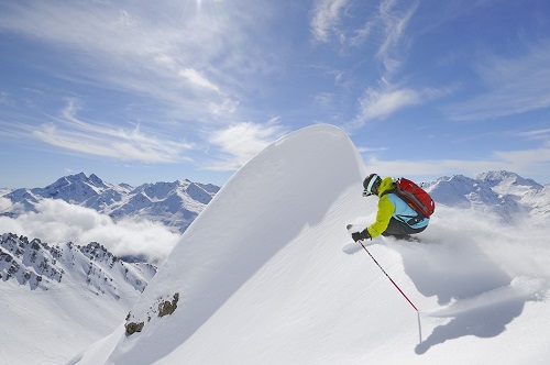 Off-piste skier on the mountains of Austria