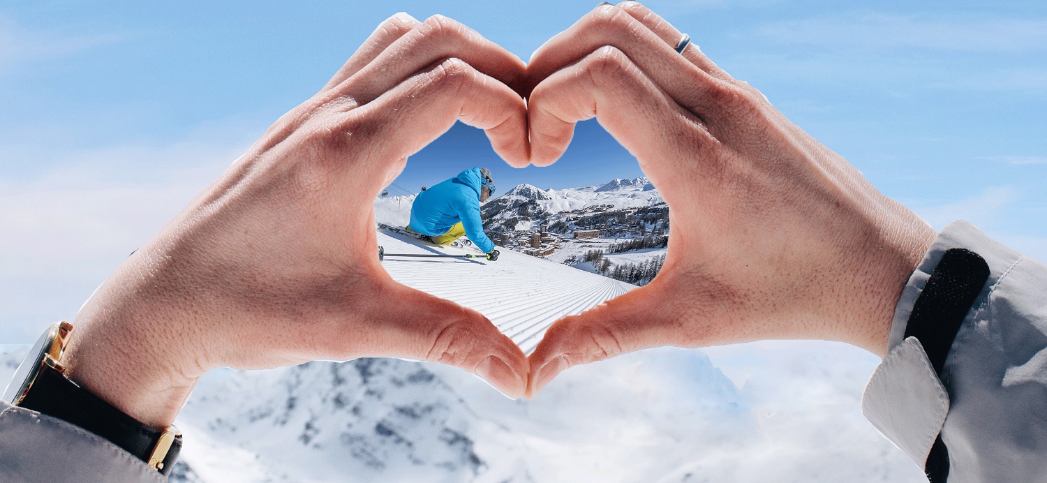 Love heart around a skier