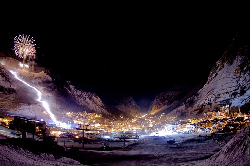 French ski resort at night 